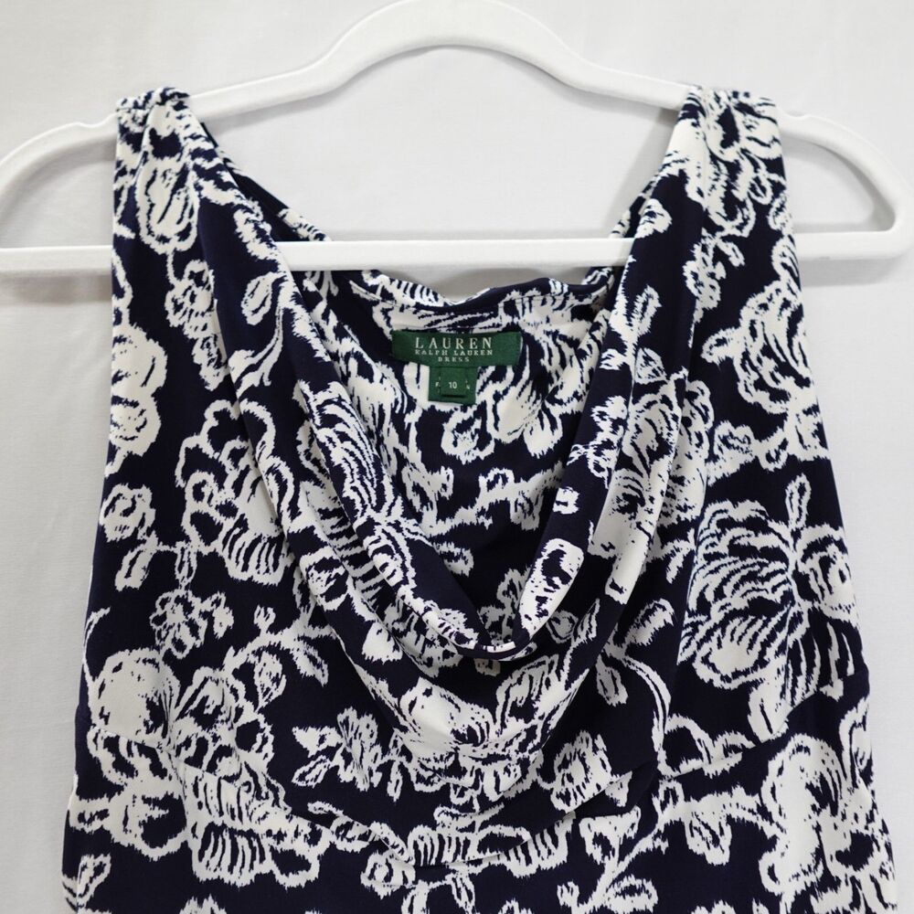 Lauren Ralph Lauren Dress Women’s Size 10 Ruched Navy White Floral Formal Spring - Picture 10 of 16